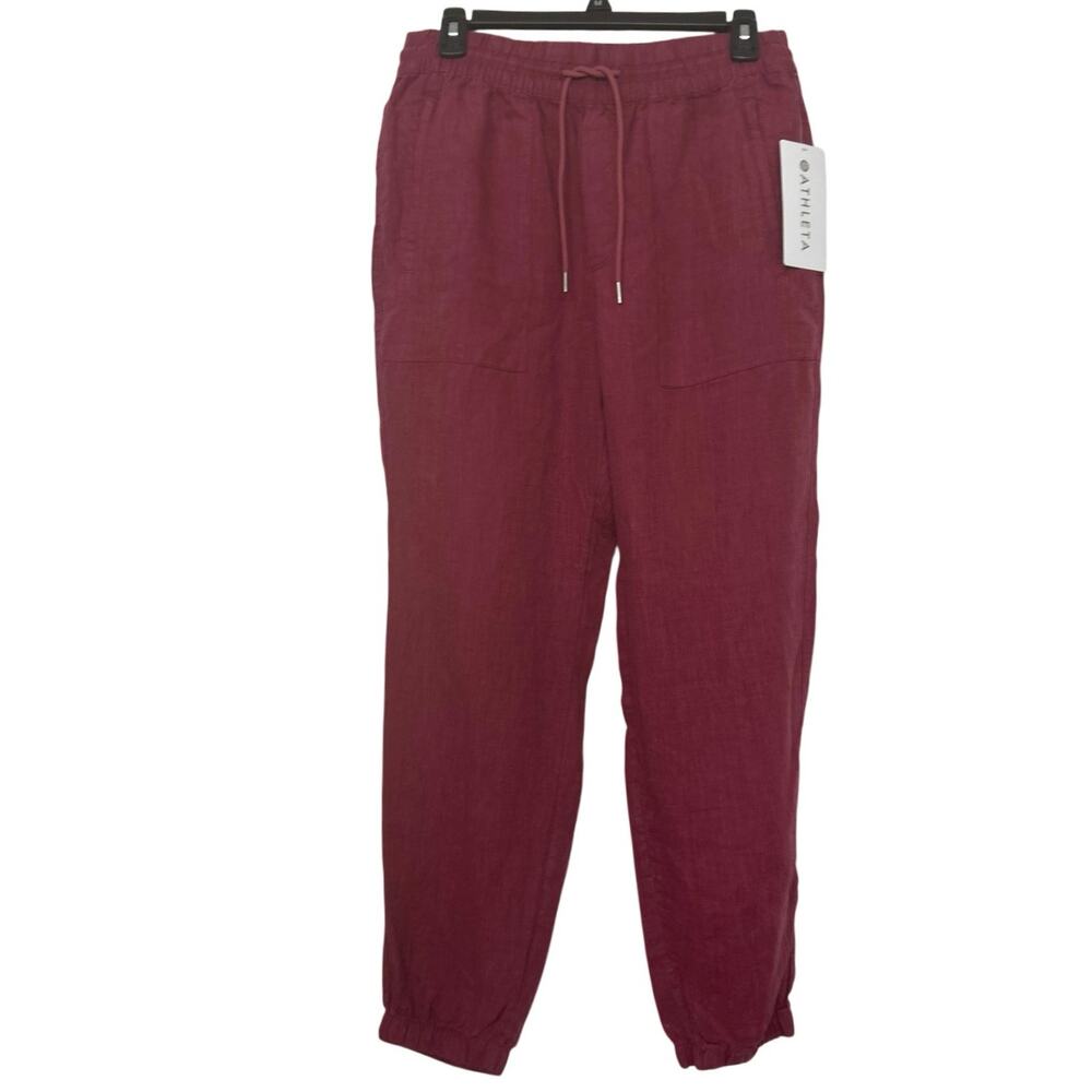Athleta Retreat Linen Jogger Pants Coffeeberry 6 NWT Resort Vacation Summer - Picture 2 of 15